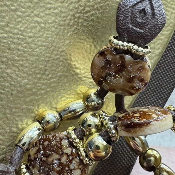 Grandco Jeweled Brown Slides Sandals Flip‎ Flop Size 10 Beach Bling Jewel Thong - Picture 3 of 8